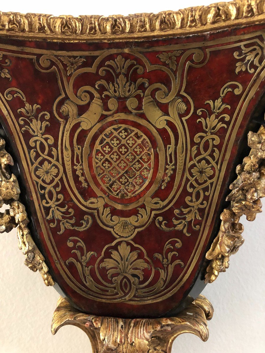 Console d'Applique En Marqueterie Boulle Et Bois Doré d'époque Louis XIV-photo-2