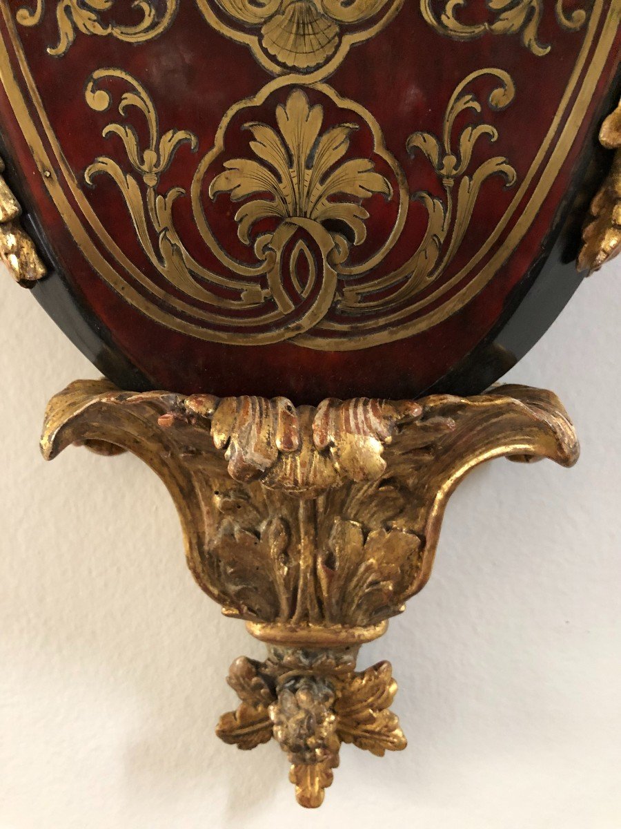 Console d'Applique En Marqueterie Boulle Et Bois Doré d'époque Louis XIV-photo-2