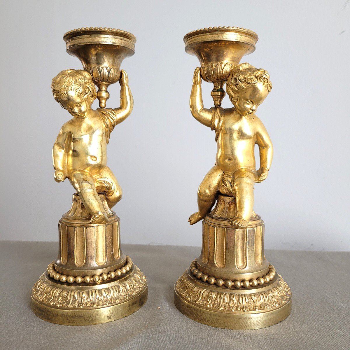 Pair Of Children's Candlesticks, Louis XVI Style, 19th Century.-photo-2