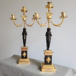Pair Of Egyptian Candelabras, Consulate Period.