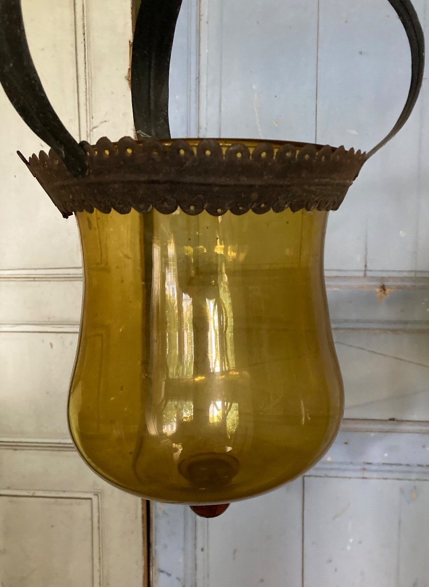 Pair Of Sheet Metal And Glass Lanterns-photo-3