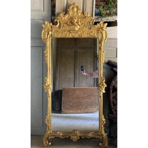 Grand Miroir 18ème En Bois Doré