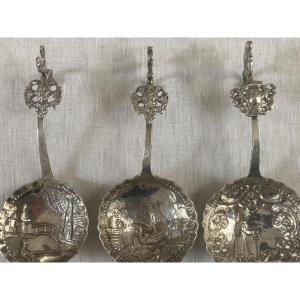 3 Large 19th Century Silver Spoons 