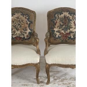 Paire De Fauteuils à La Reine De Style Louis XV 