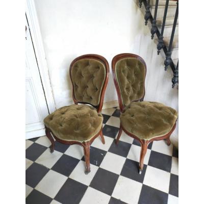 Paire De  Chaises Napoléon 3 Capitonnées