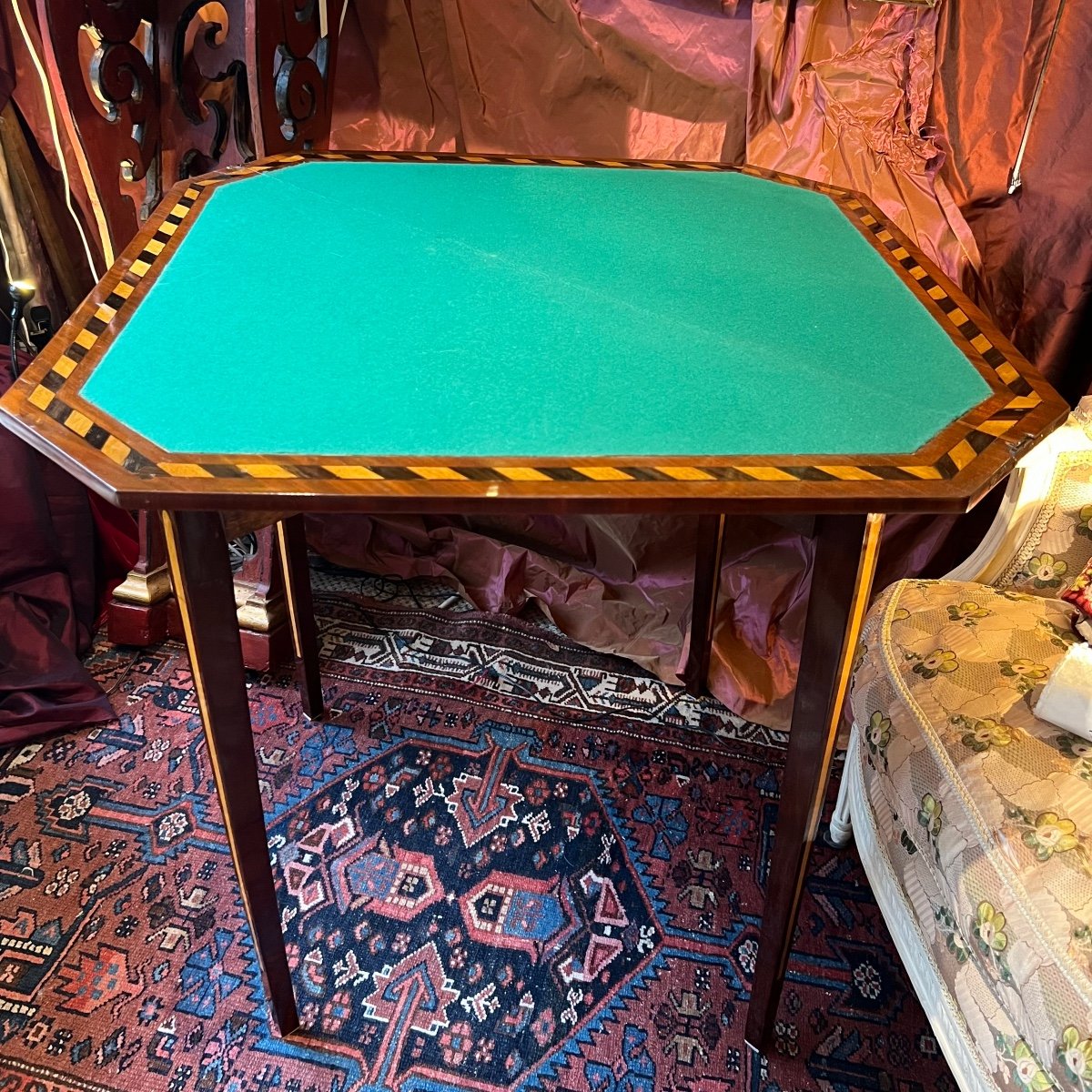 Console Game Table, Amaranth, Floral Marquetry, Late 18th Century-photo-2