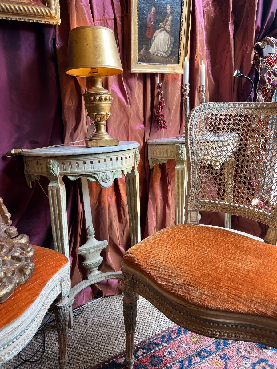 Rare Pair Of Small 18th Century Consoles, Trianon Lacquer, Marble, Very Good Condition.-photo-7