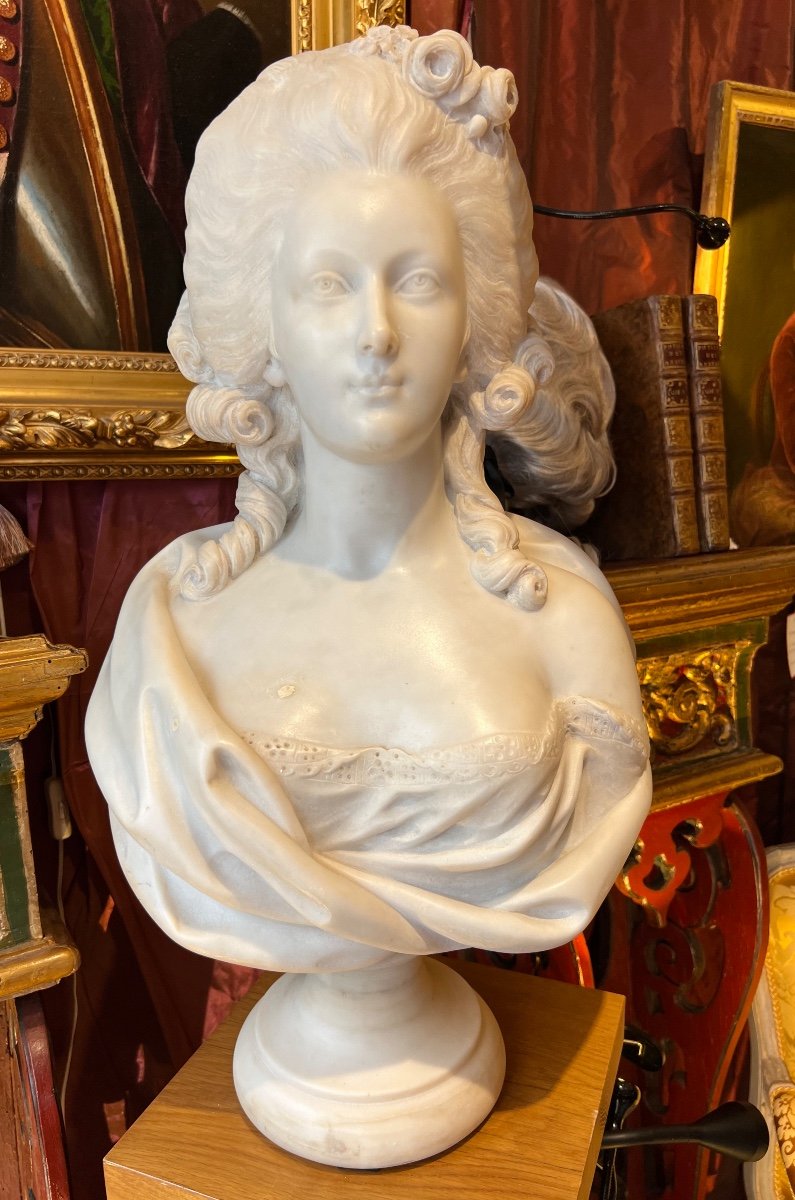 élégante Jeune Femme, Circa 1770, Carrara Marble Bust XVIIIth. (*)-photo-2