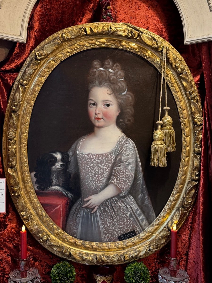 Portrait  de Louise Marie Thérèse Stuart et son petit chien v 1700. XVIIIème. Saint Germain en Laye-photo-2