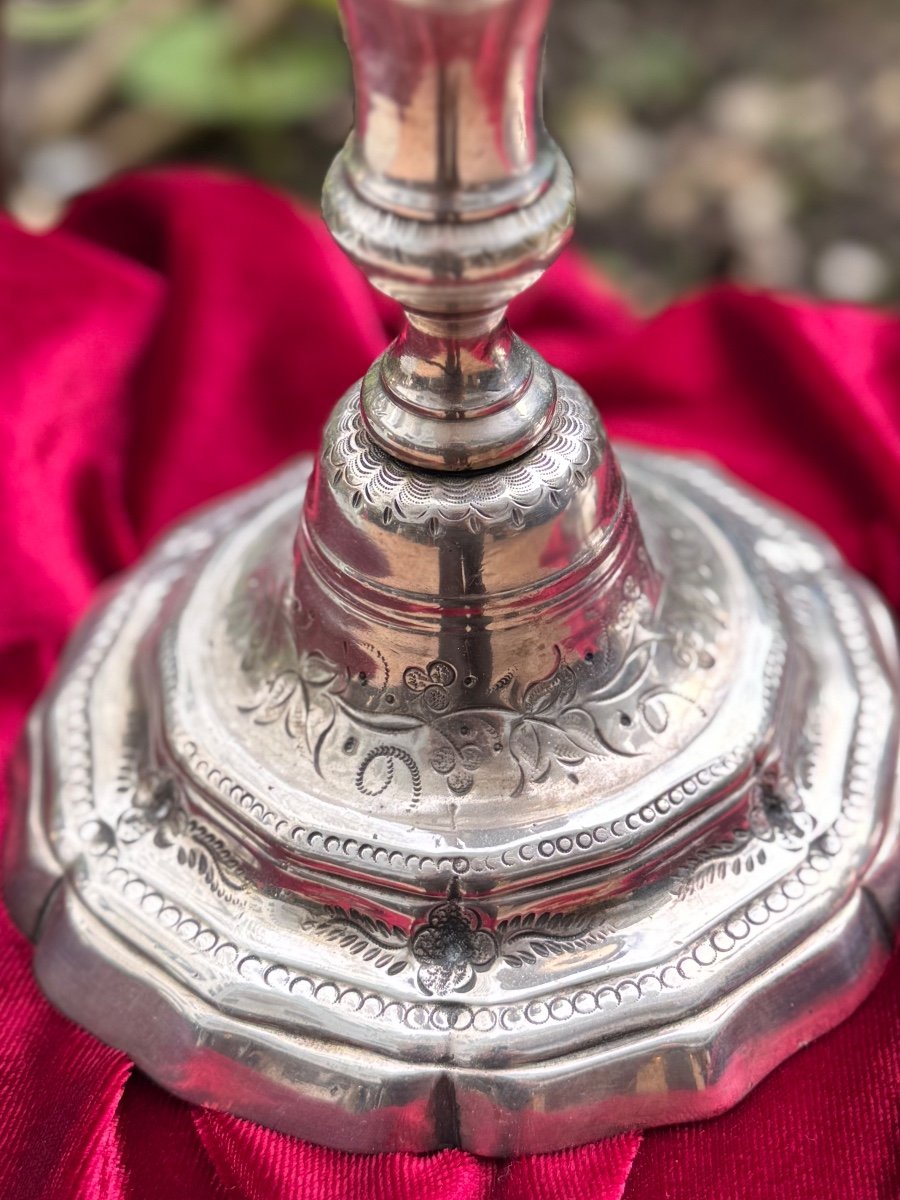 Rare Pair Of Silver Candlesticks, With Floral Carvings, 18th Century.-photo-2