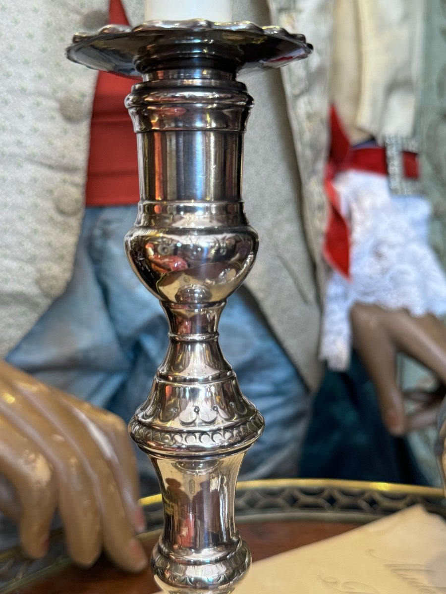 Rare Pair Of Silver Candlesticks, With Floral Carvings, 18th Century.-photo-2