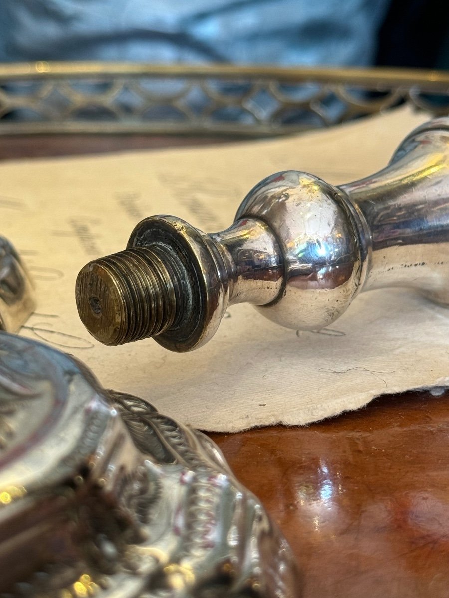 Rare Pair Of Silver Candlesticks, With Floral Carvings, 18th Century.-photo-3