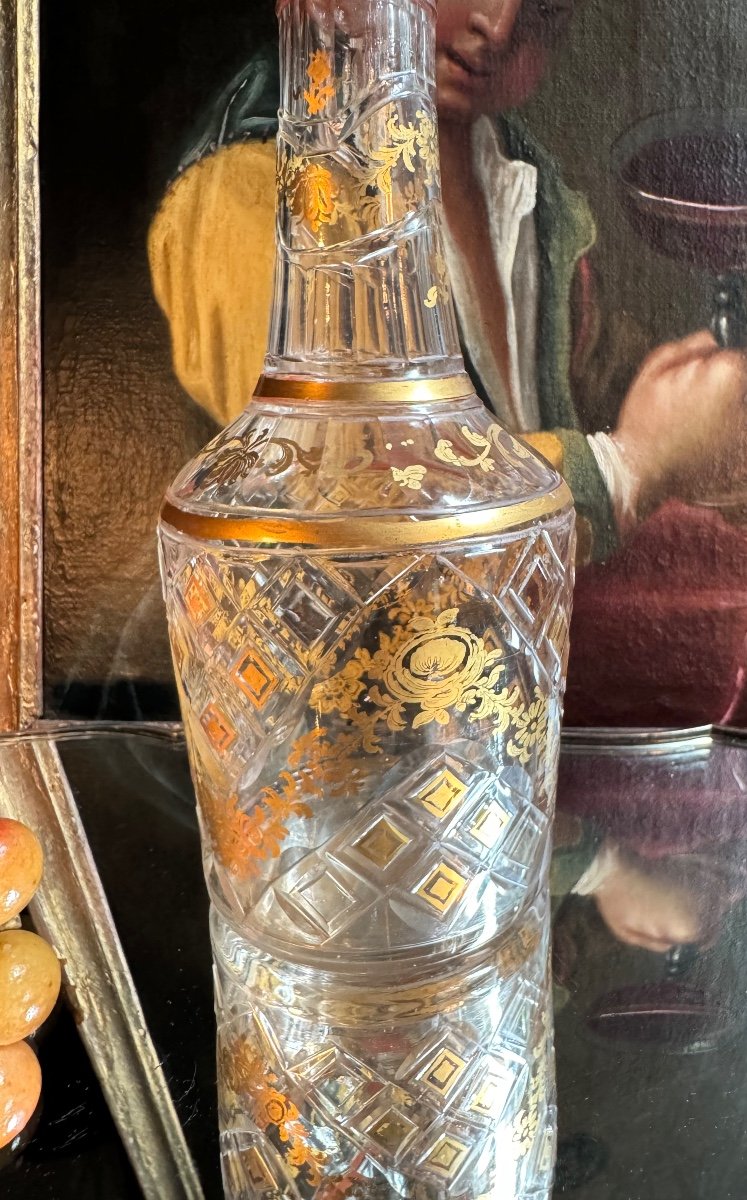 Carafe du XVIIIè, cristal taillé dorées deux verres, Louis XVI.-photo-4