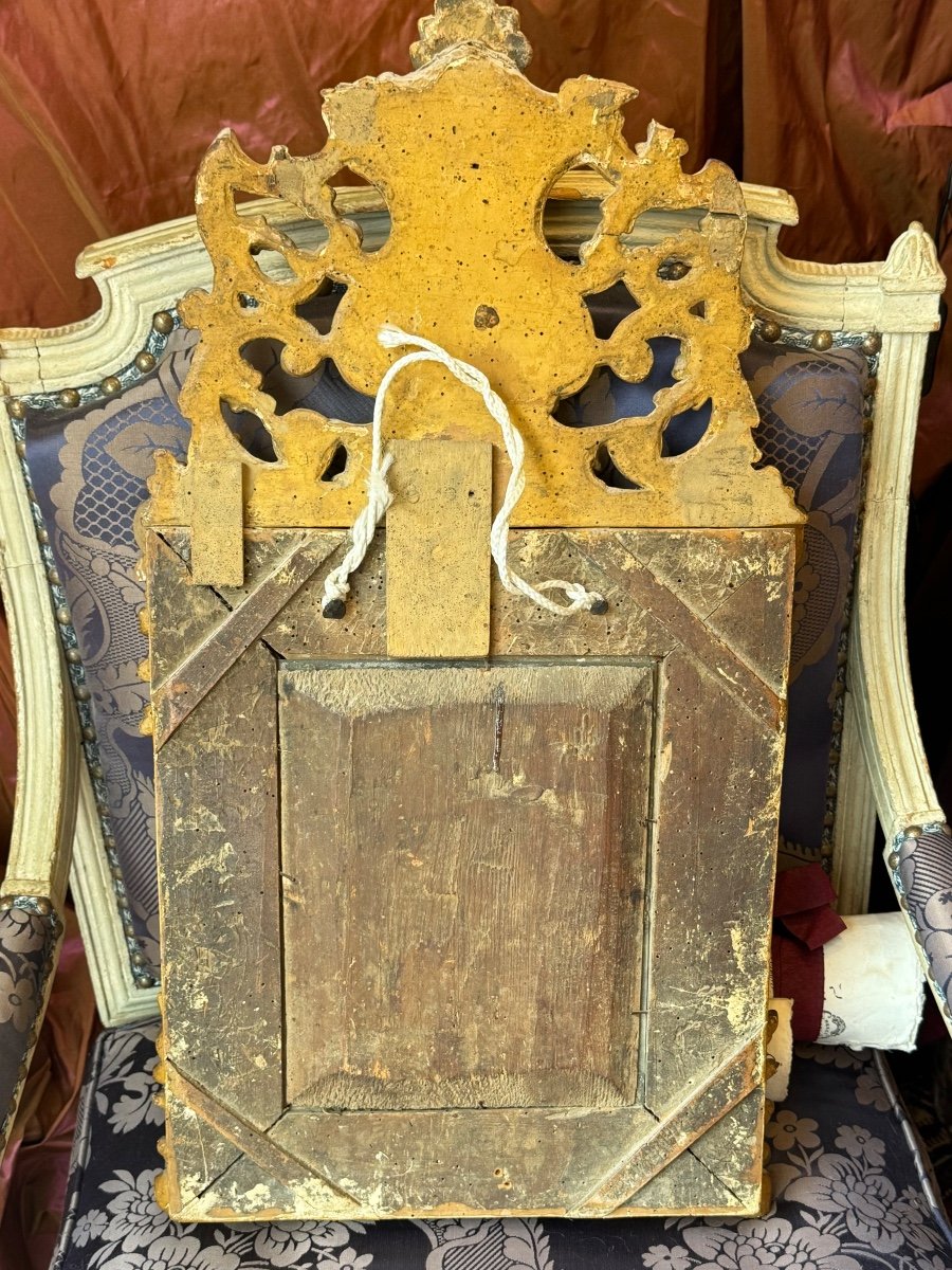 Bacchus enfant sur miroir,  époque Louis XIV, sculpté doré, XVIIIème. -photo-6