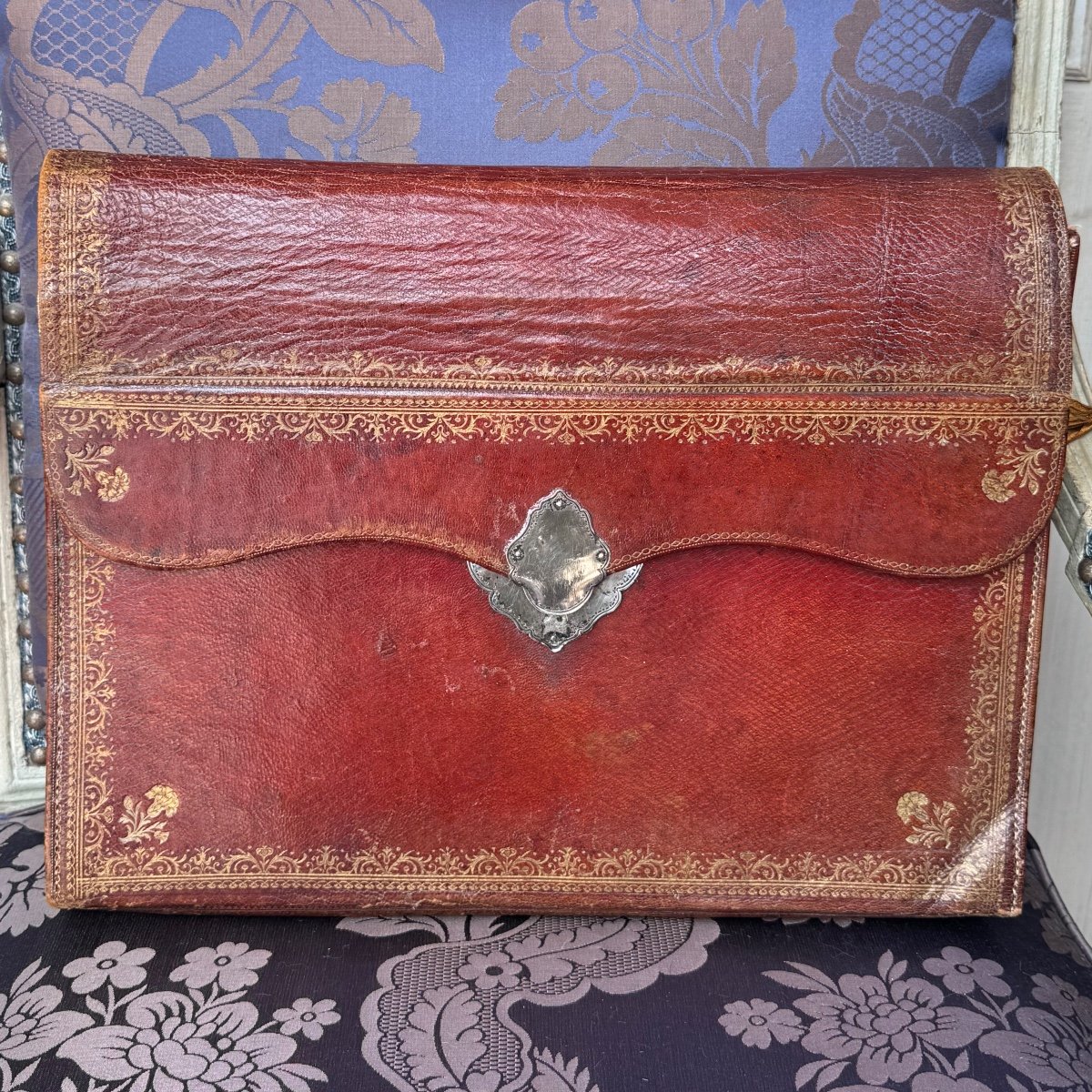 Large Louis XV Gusseted Wallet, Red Morocco, Gold Motifs, 18th Century.-photo-2