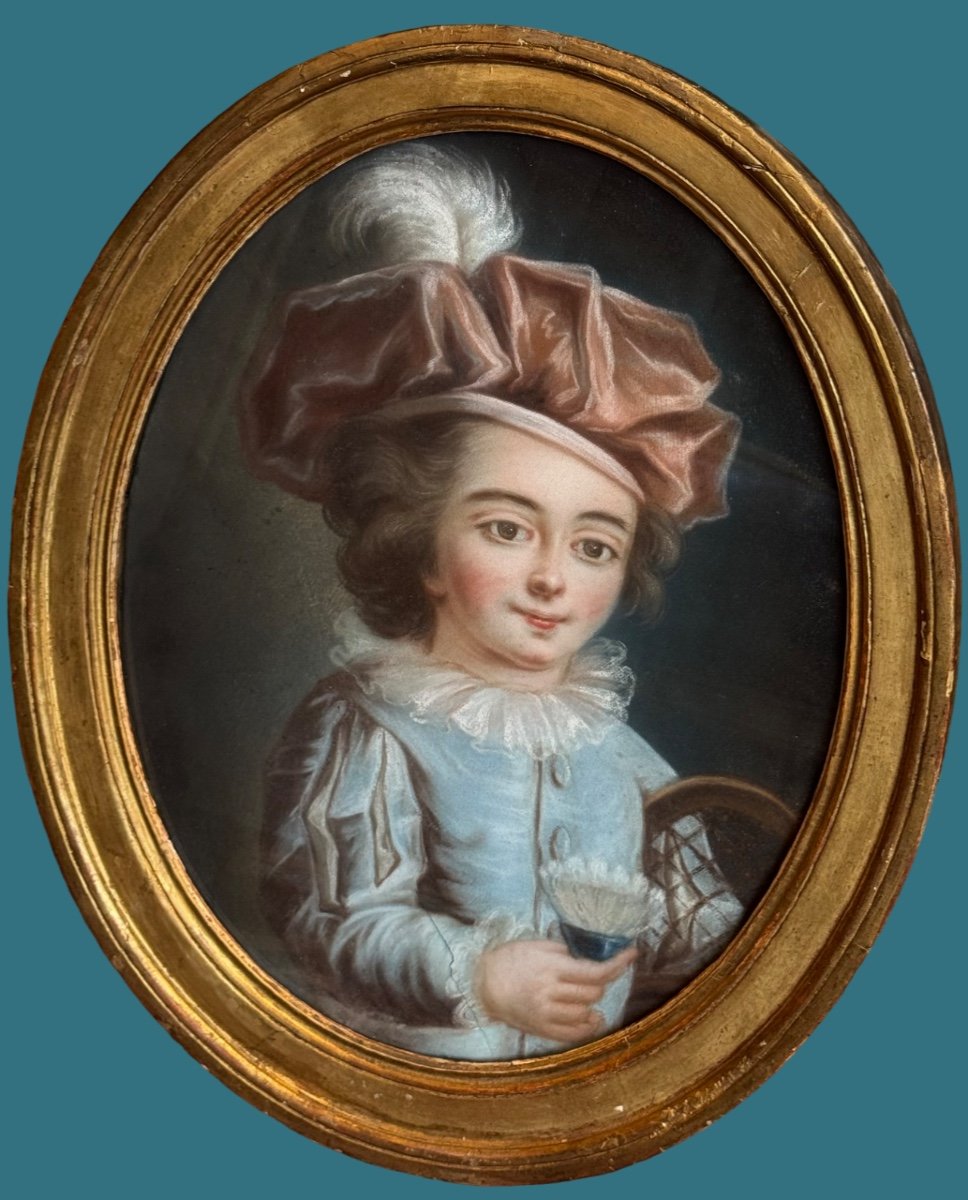 Pastel XVIIIè, Jeune garçon joueur de volant, époque Louis XVI.-photo-2