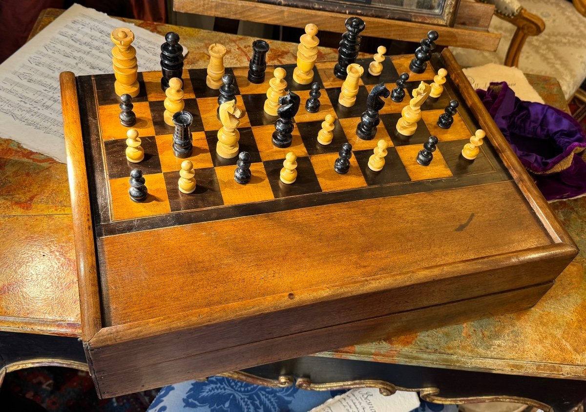 Large Box For Games, Chess, Tric-trac, Jacquet, Backgammon. Double Sided. 19th Century.-photo-2