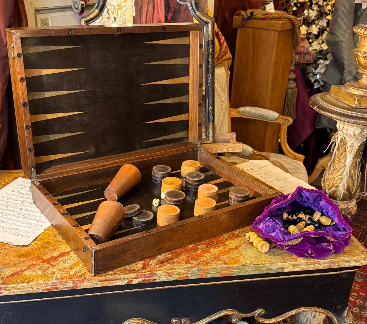 Large Box For Games, Chess, Tric-trac, Jacquet, Backgammon. Double Sided. 19th Century.-photo-1