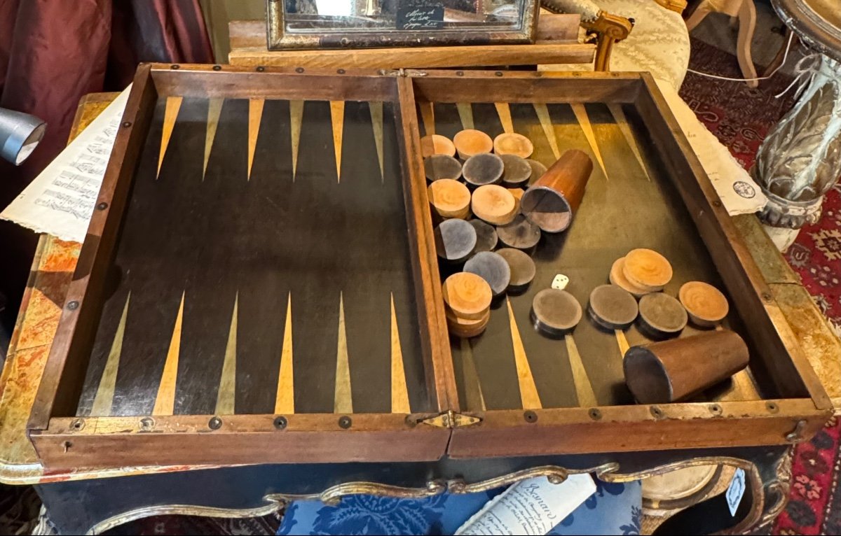 Large Box For Games, Chess, Tric-trac, Jacquet, Backgammon. Double Sided. 19th Century.-photo-3