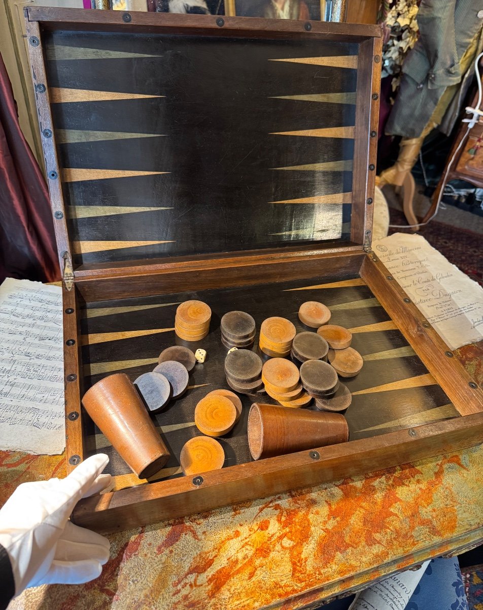 Large Box For Games, Chess, Tric-trac, Jacquet, Backgammon. Double Sided. 19th Century.-photo-6