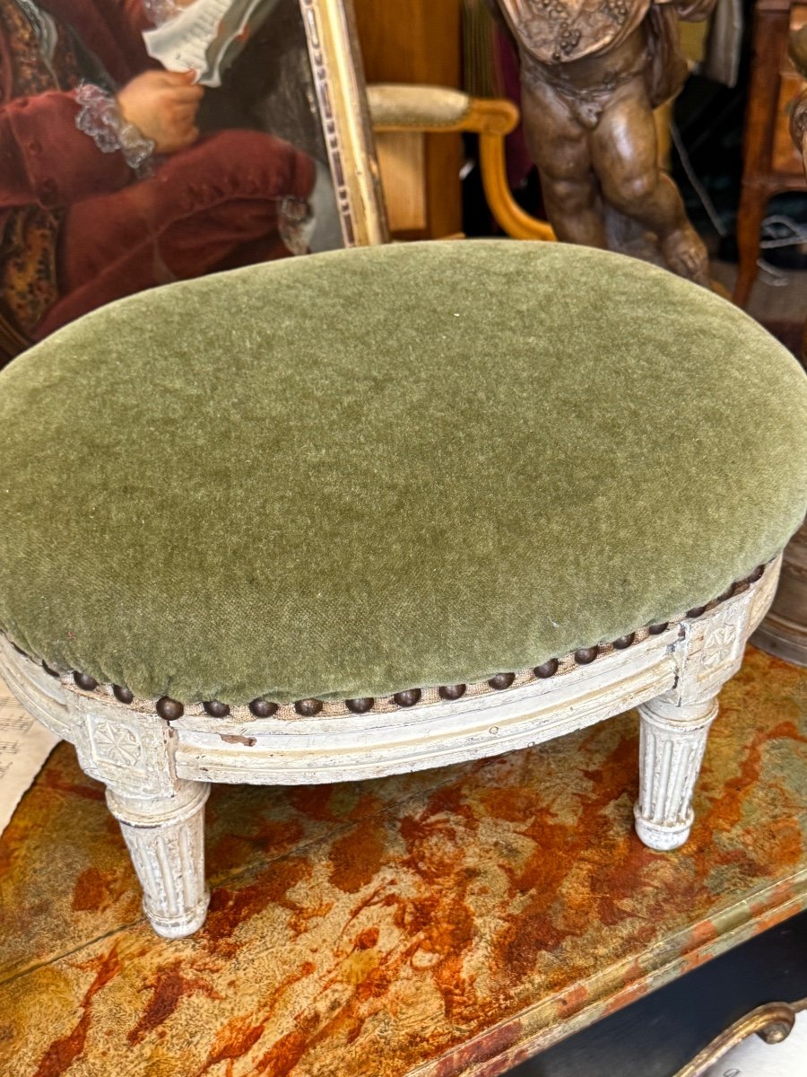 Footstool, Louis XVI, 1780s, Green Velvet And Lacquered. Very Good Condition.-photo-2