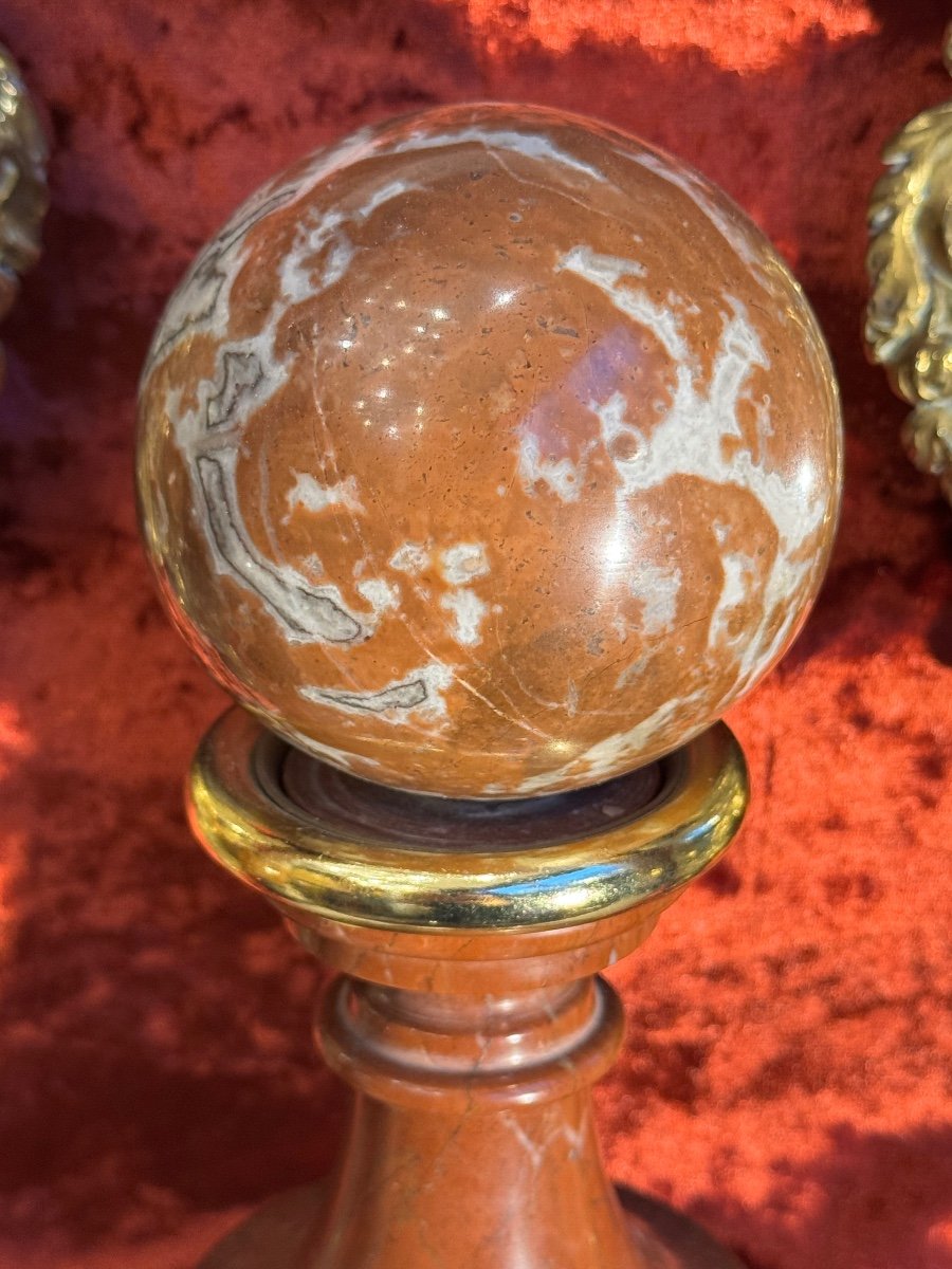 3 19th Century Marble Balls, Cabinet Of Curiosities, On Marble Supports. -photo-3