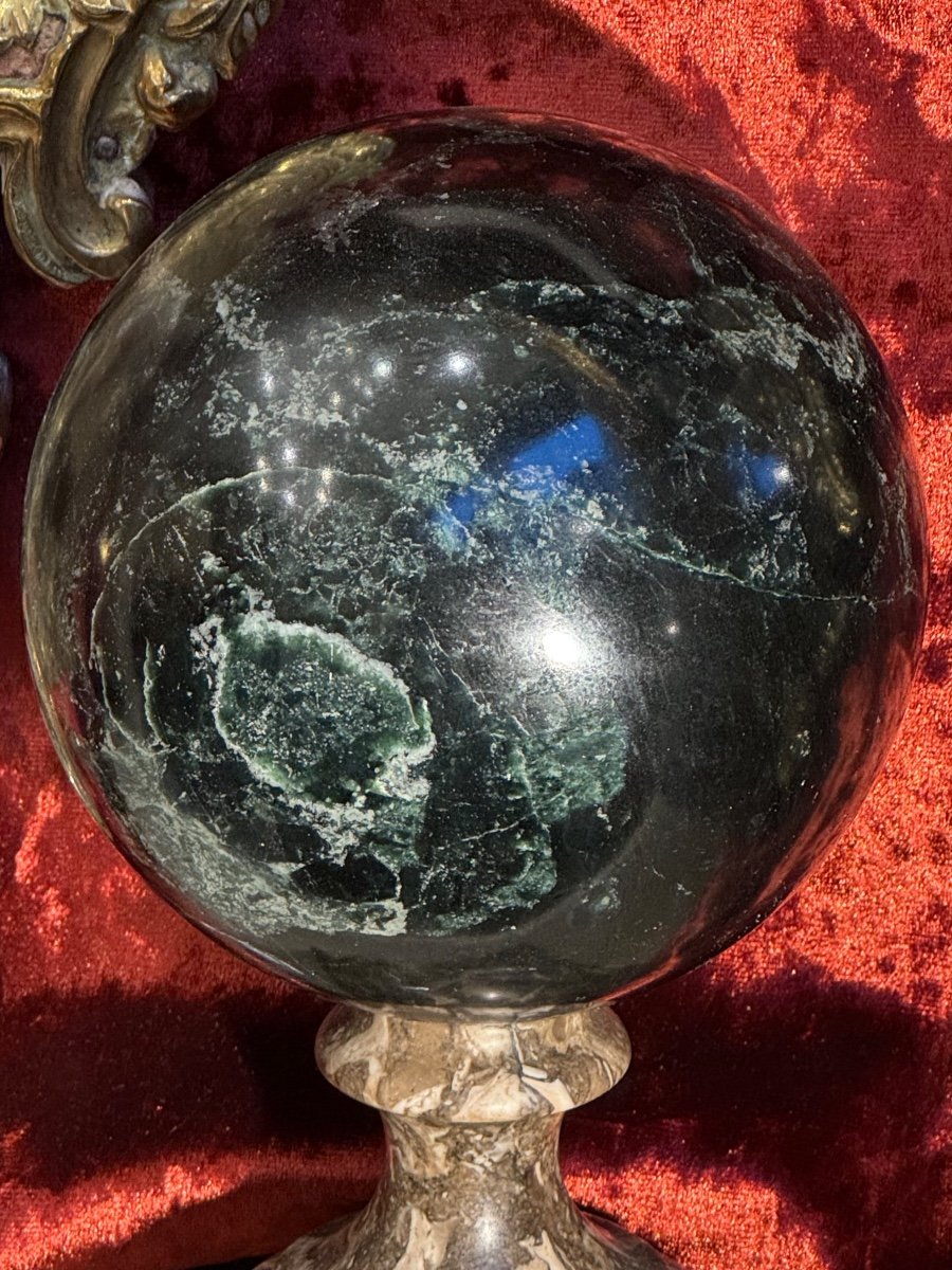 3 19th Century Marble Balls, Cabinet Of Curiosities, On Marble Supports. -photo-8