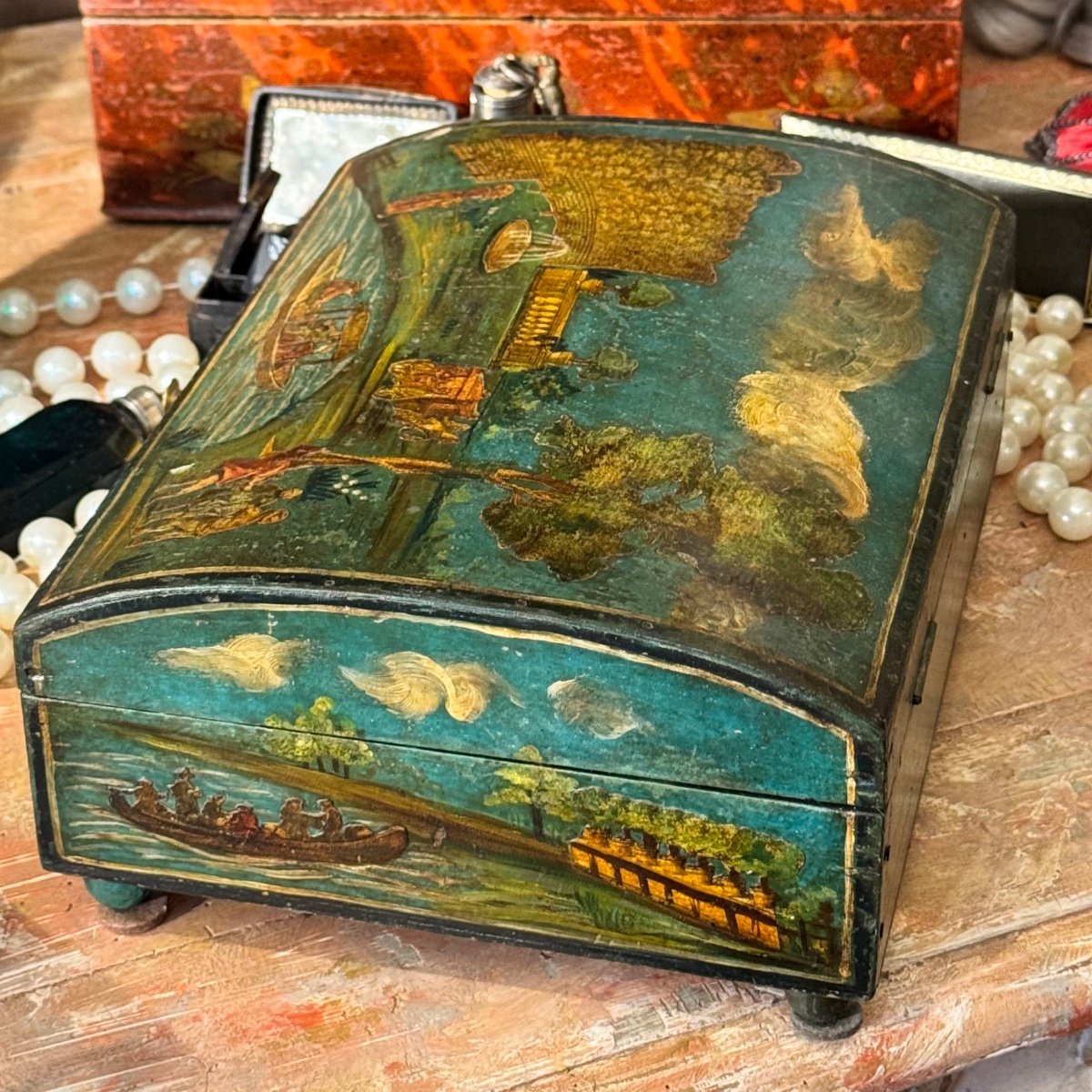 Blue Green Color Box, Arte Povera Decor, Late 18th Century. -photo-4