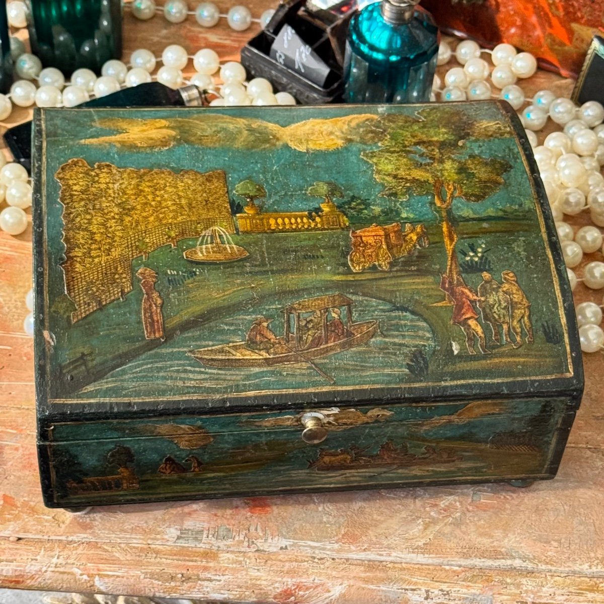 Blue Green Color Box, Arte Povera Decor, Late 18th Century. -photo-2