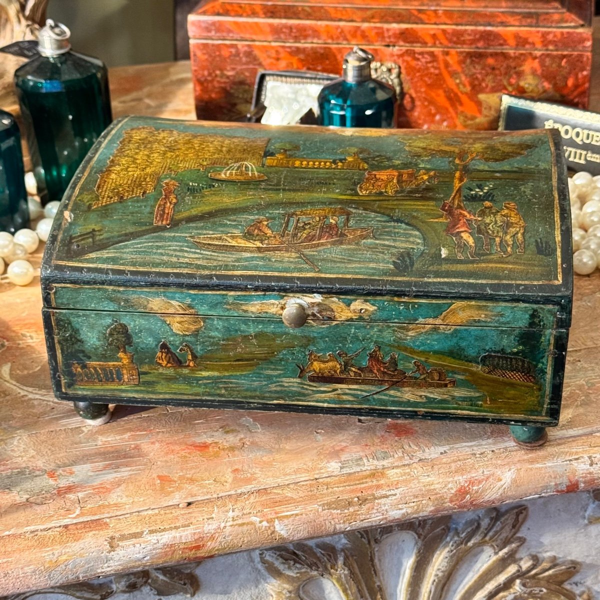 Blue Green Color Box, Arte Povera Decor, Late 18th Century. -photo-3