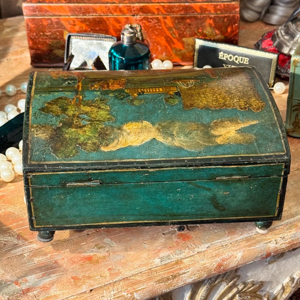 Blue Green Color Box, Arte Povera Decor, Late 18th Century. -photo-2