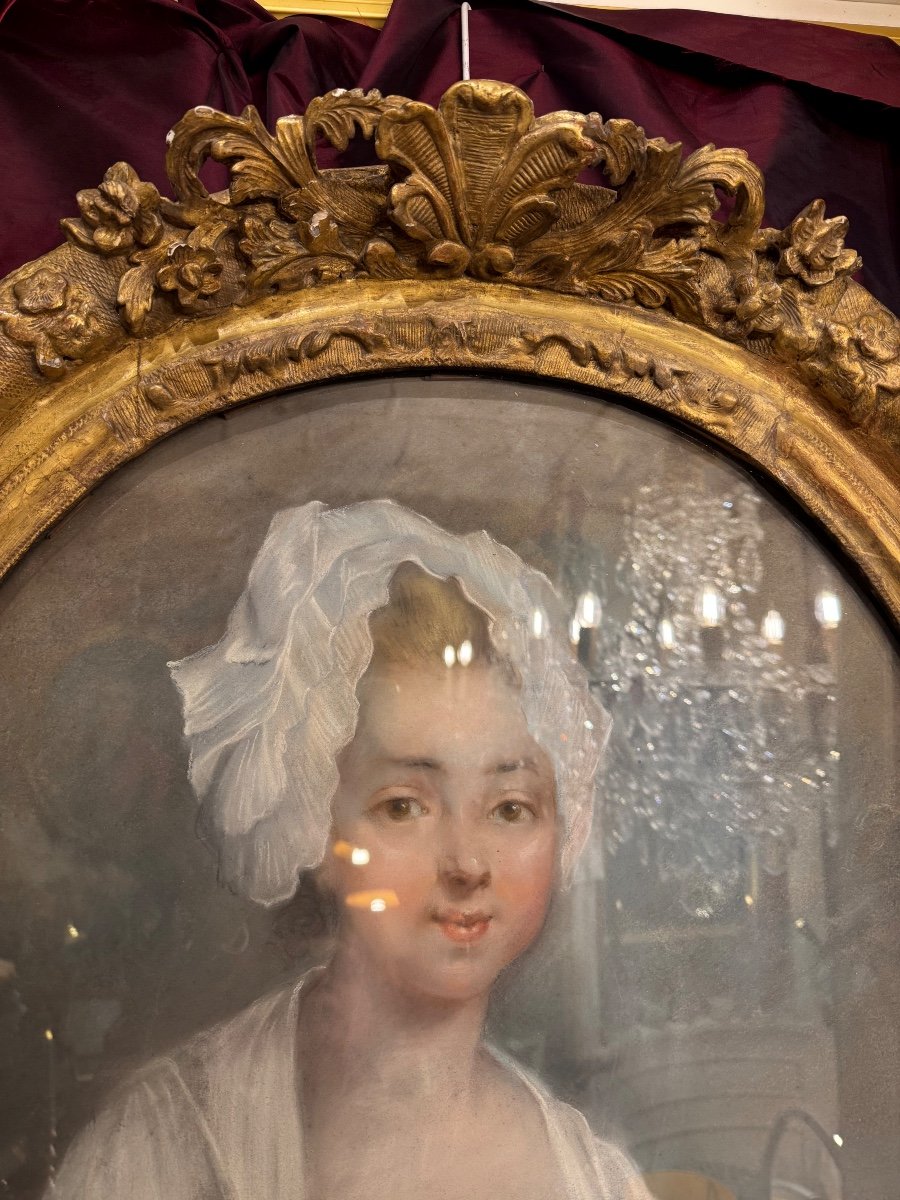 Grand pastel, jeune fille au pot à lait, vers 1780,  goût de J.B Greuze.-photo-2