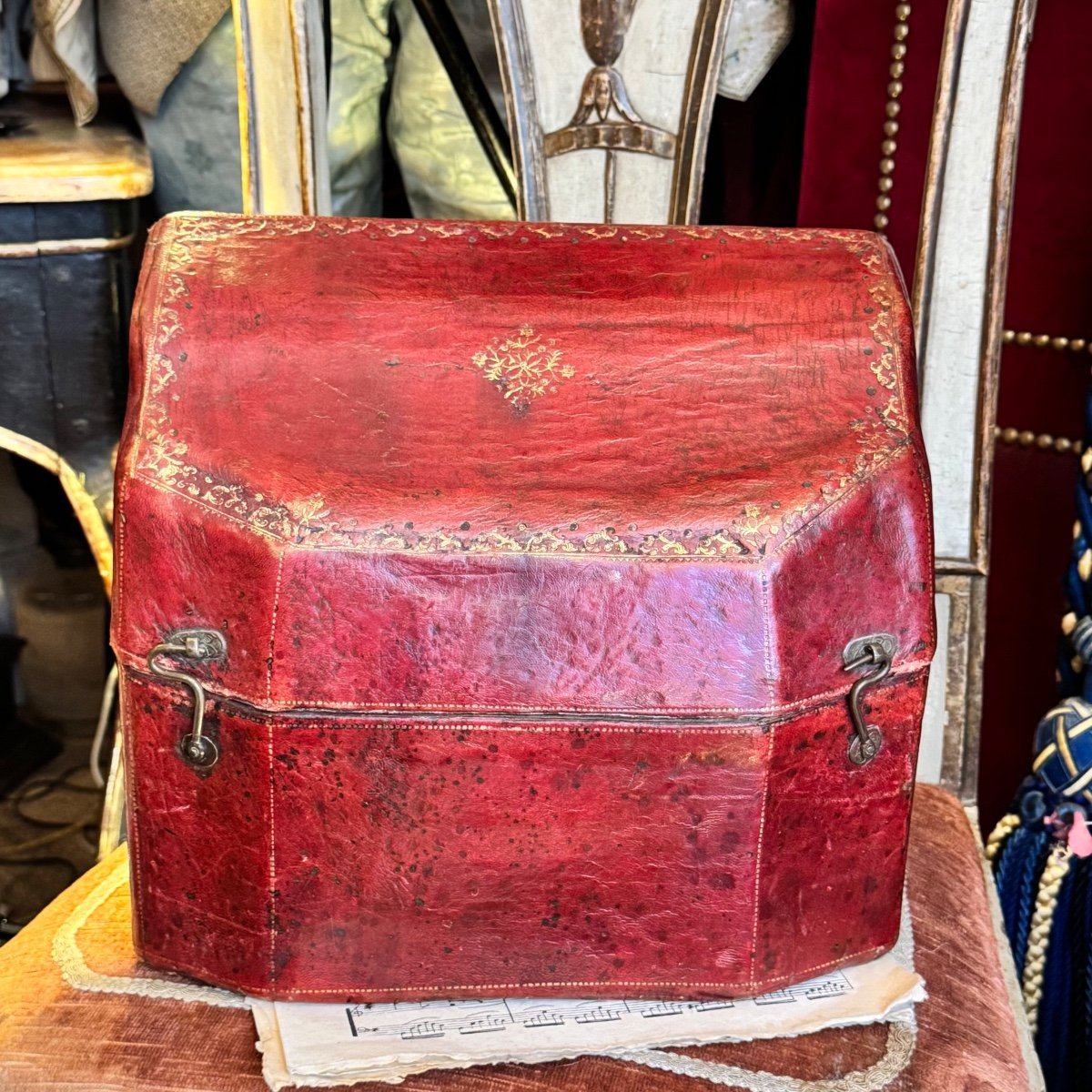 18th Century Cutlery Box In Red Morocco, Louis XV Period. -photo-5