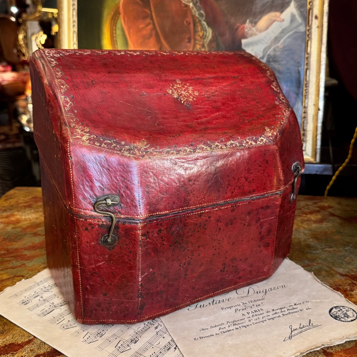 18th Century Cutlery Box In Red Morocco, Louis XV Period. -photo-6