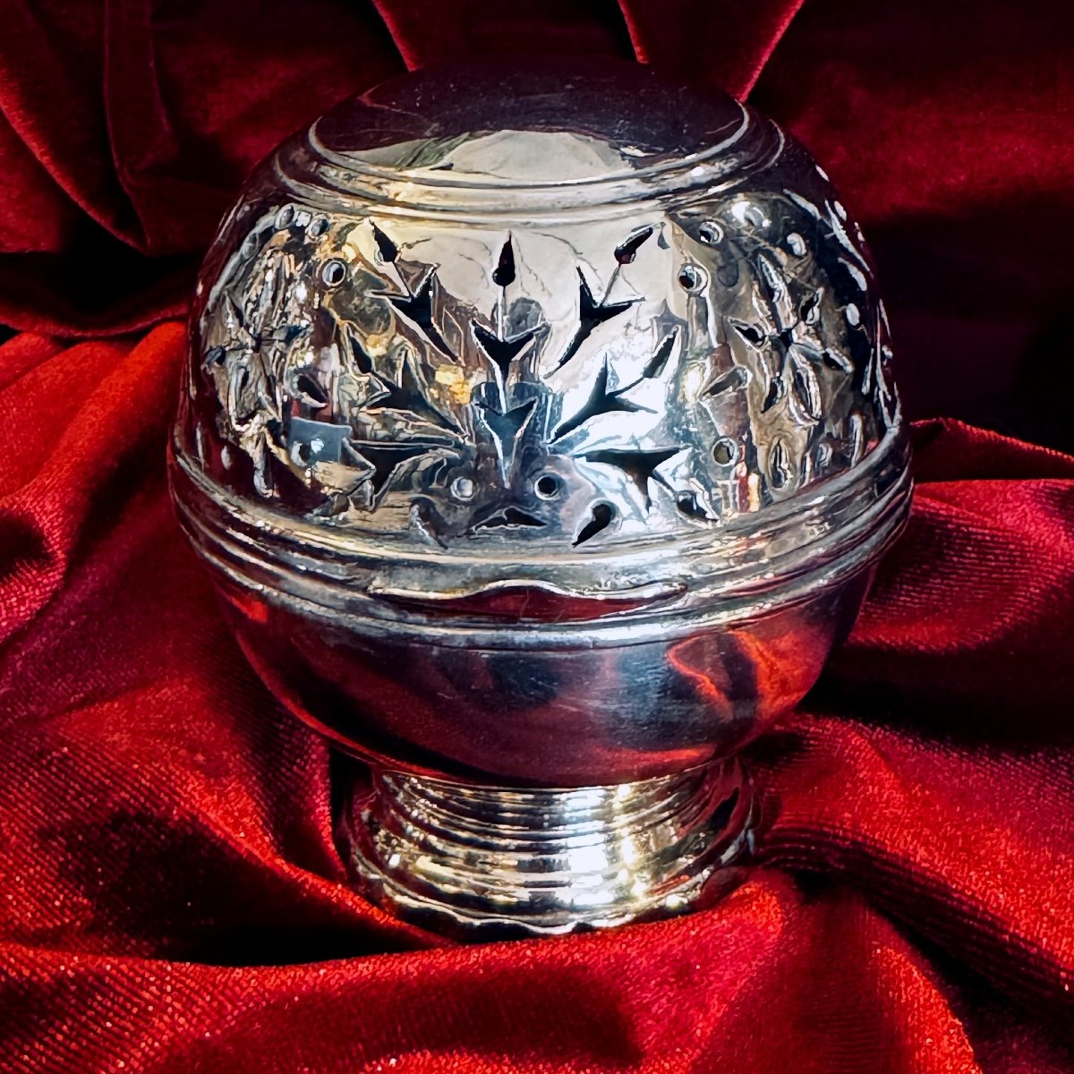 18th Century Toilet Sponge Ball, Silver-plated Bronze.