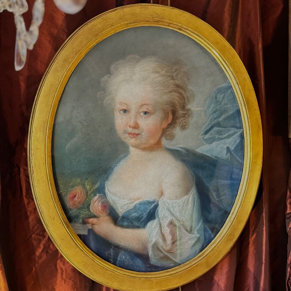 18th Century Pastel, Young Child With A Rose, Louis XVI Period-photo-2