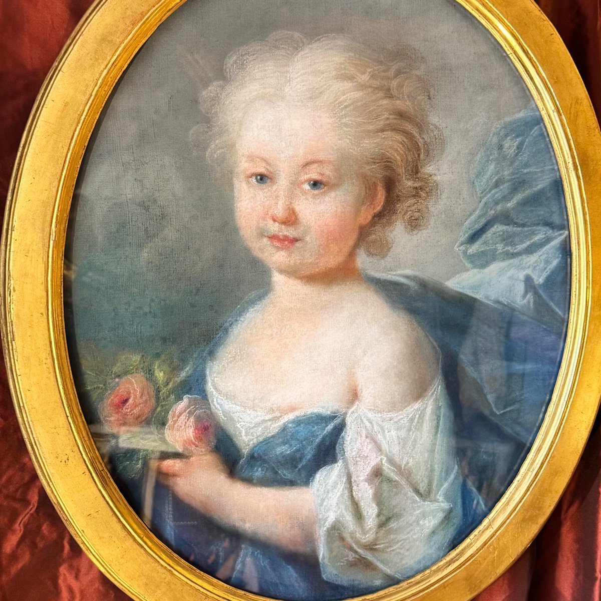 18th Century Pastel, Young Child With A Rose, Louis XVI Period