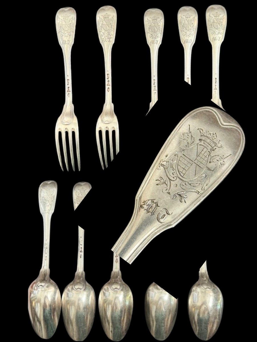 5 Silver Cutlery, Paris 1786, Marquis' Crown, By Summé Pierre Nicolas.