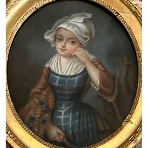 "young Girl In The Countryside, Pastel, 18th Century."