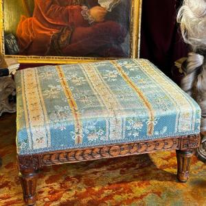 18th Century Footstool, Louis XVI, With Contemporary Fabric