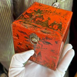 Small 18th Century Box, “martin Varnish” Animated Asian Motifs.