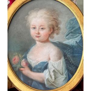 18th Century Pastel, Young Child With A Rose, Louis XVI Period