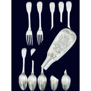 5 Silver Cutlery, Paris 1786, Marquis' Crown, By Summé Pierre Nicolas.