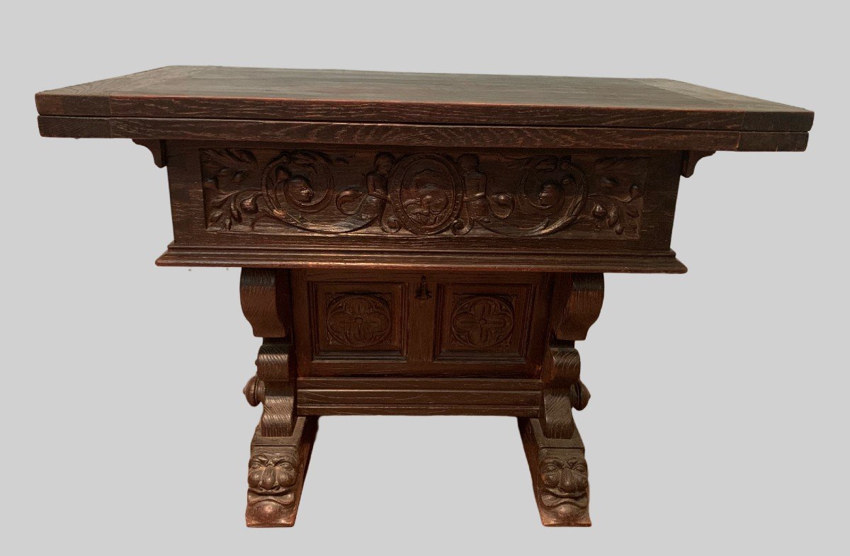 Table Console En Chêne Sculpté XX Siècle