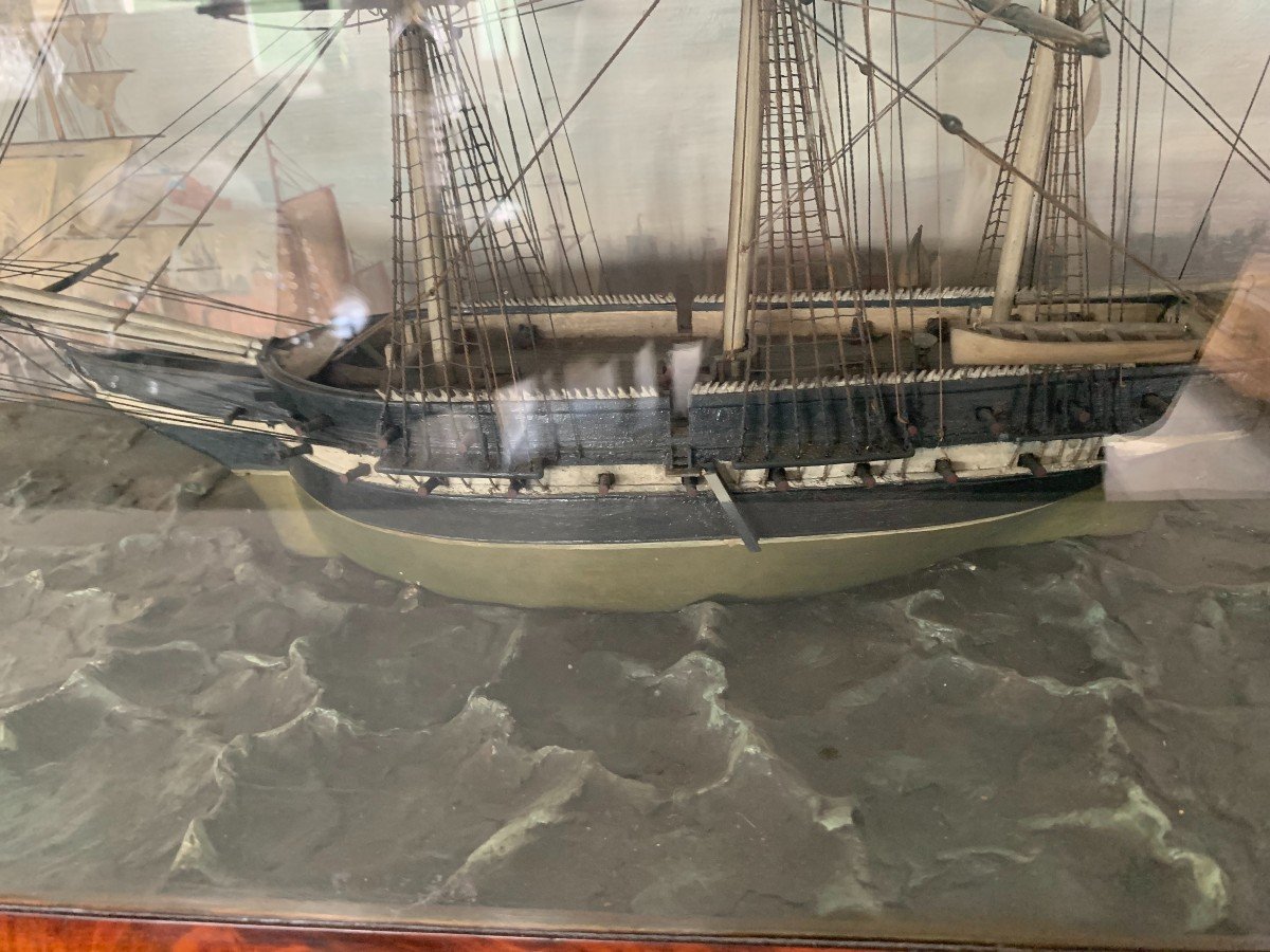 Old Model Of Sailing Boat With Three Masts In Its Showcase XIX Century-photo-3