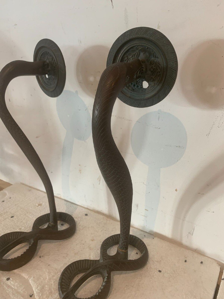 Pair Of Bronze Sconces Decorated With A Serpent XX Century-photo-1
