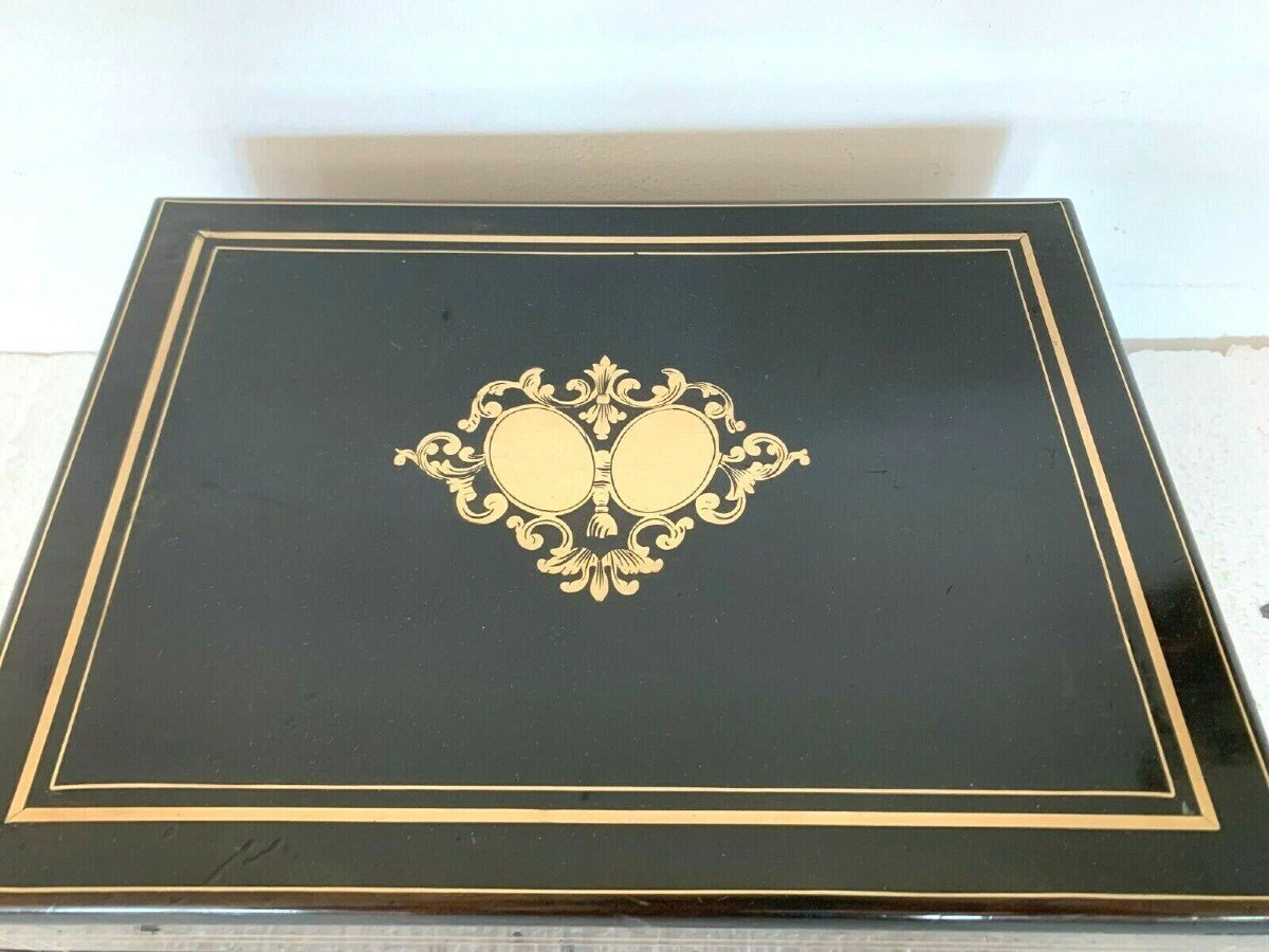 Napoleon III Jewelry Box In Blackened Wood Brass Marquetry XIX Century-photo-2