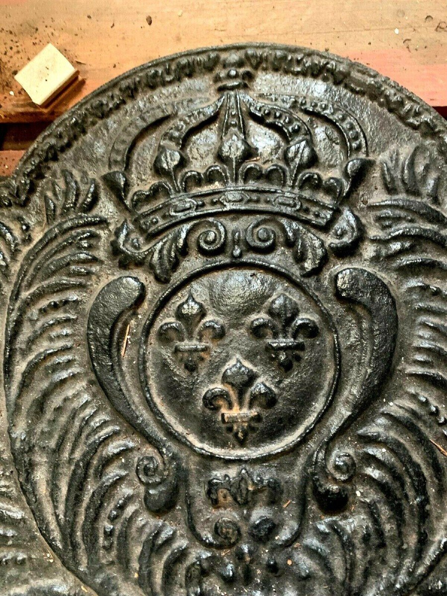 Fireplace Plate In Cast Iron Fleurs De Lys Crowned XIX Century-photo-2