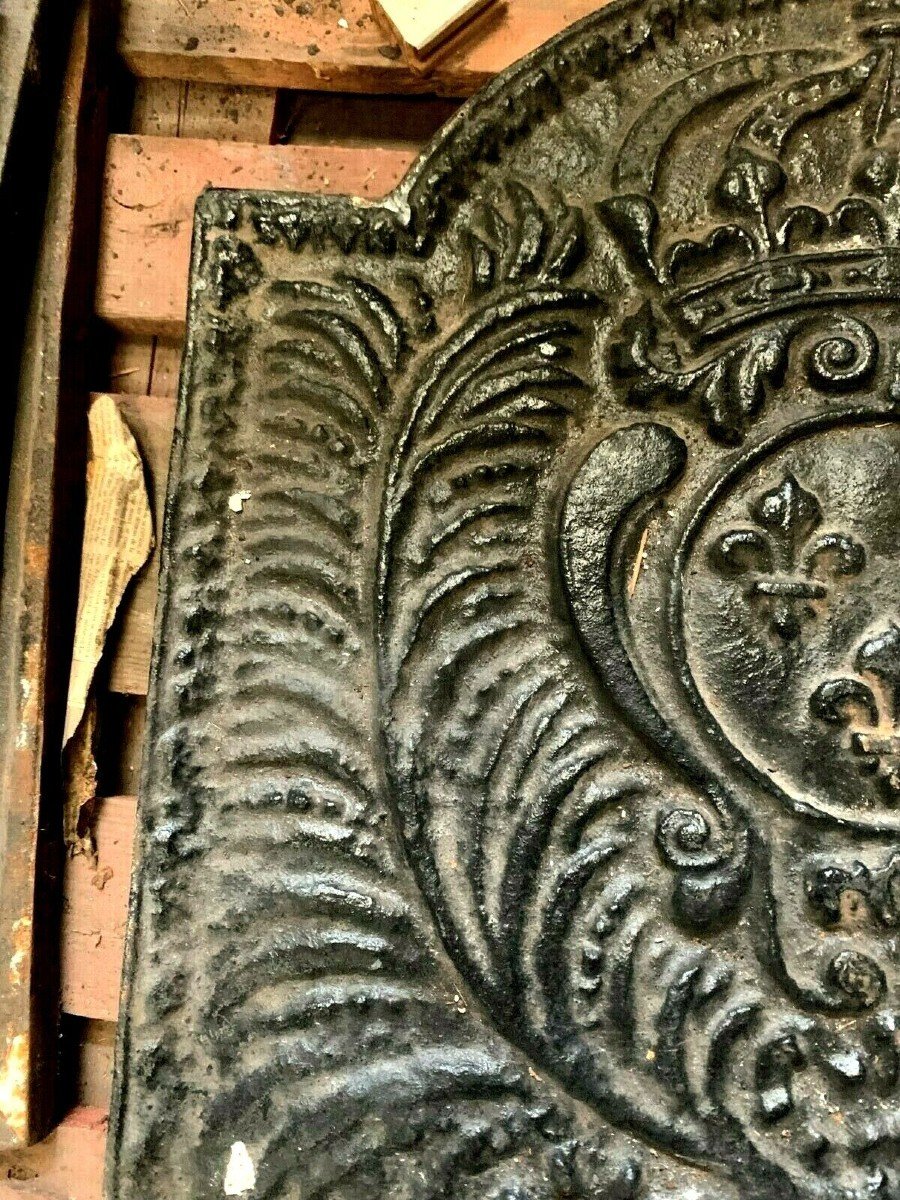 Fireplace Plate In Cast Iron Fleurs De Lys Crowned XIX Century-photo-3