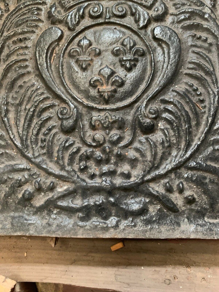 Fireplace Plate In Cast Iron Fleurs De Lys Crowned XIX Century-photo-5